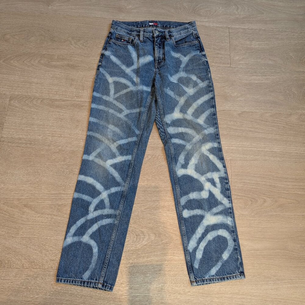 Tommy Jeans painter-wash straight jeans in blue cotton denim unique geometric